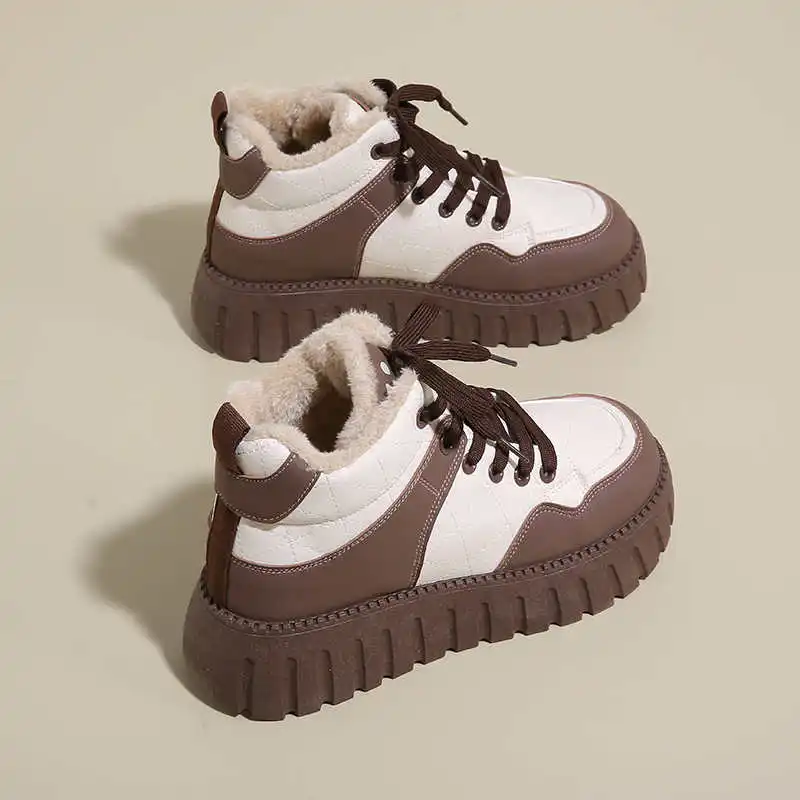 Key Height Ecoleather Brown Woman Boots Casual Red White Shoes Women Sneakers Flat Sneakers Sports Tenisky Best-selling