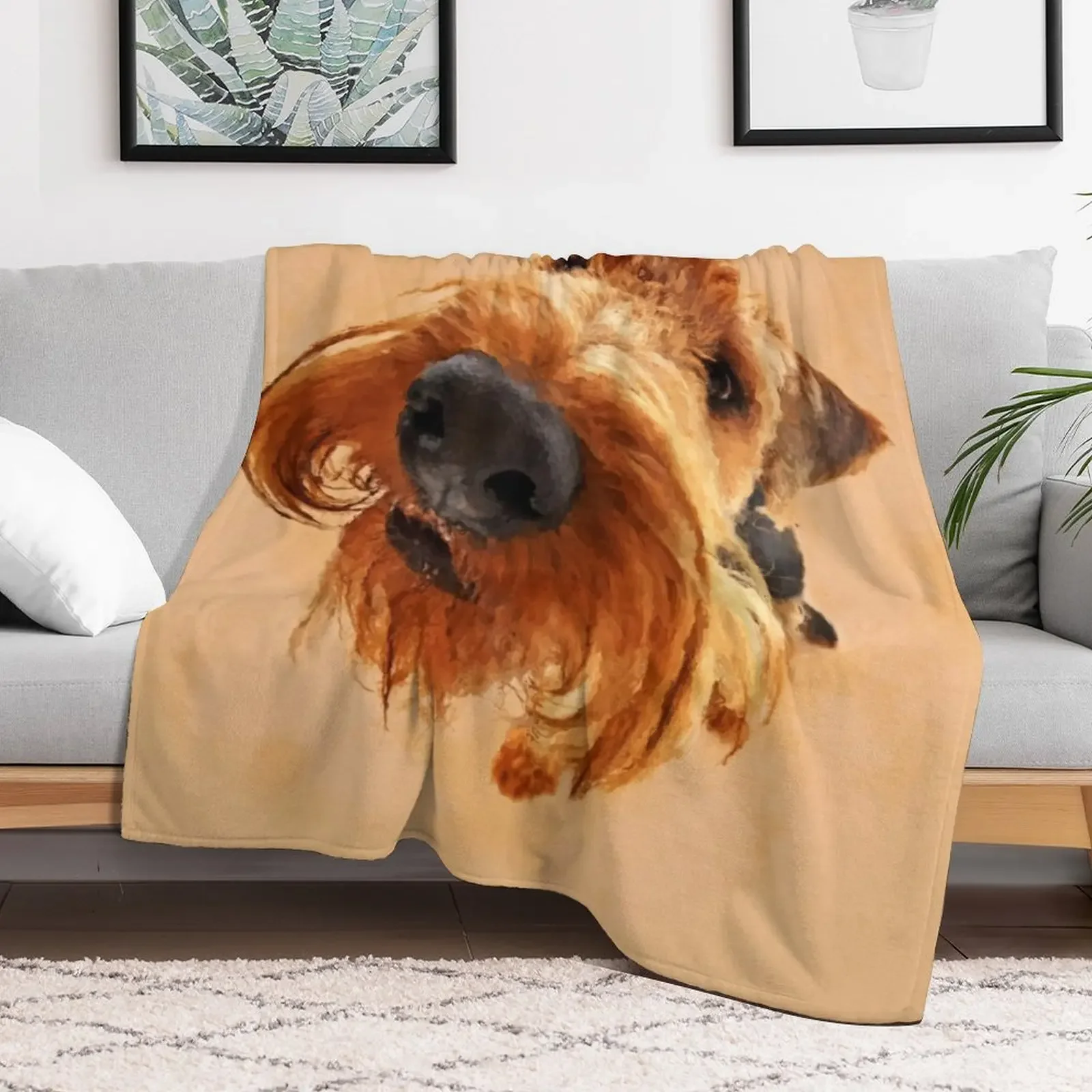 Funny Airedale Terrier Digital Art Throw Blanket Luxurious Soft Fuzzy Blanket for Sofa Bed