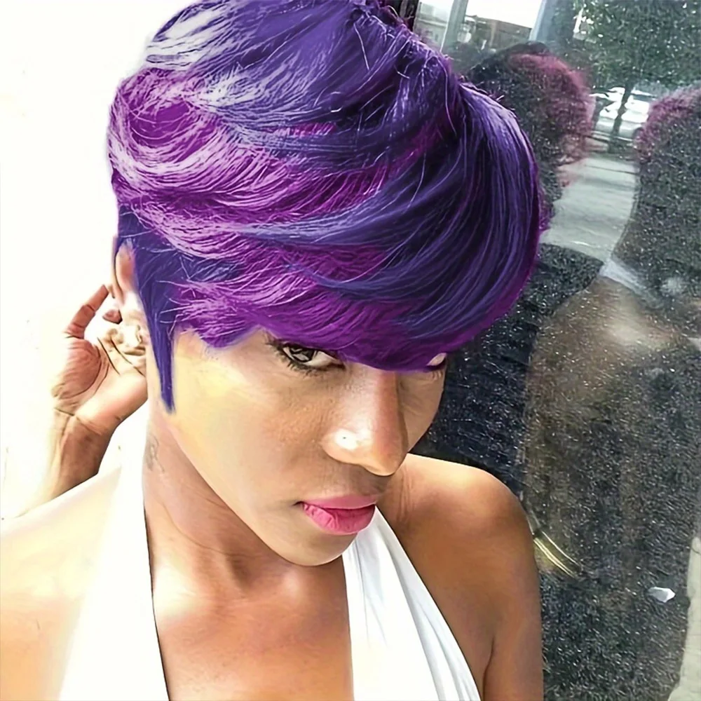 

Purple Short Curly Wig for Women Heat Resistant Synthetic Bob Wigs Natural Pre Plucked Hairline With Breathable Cap Daily Party