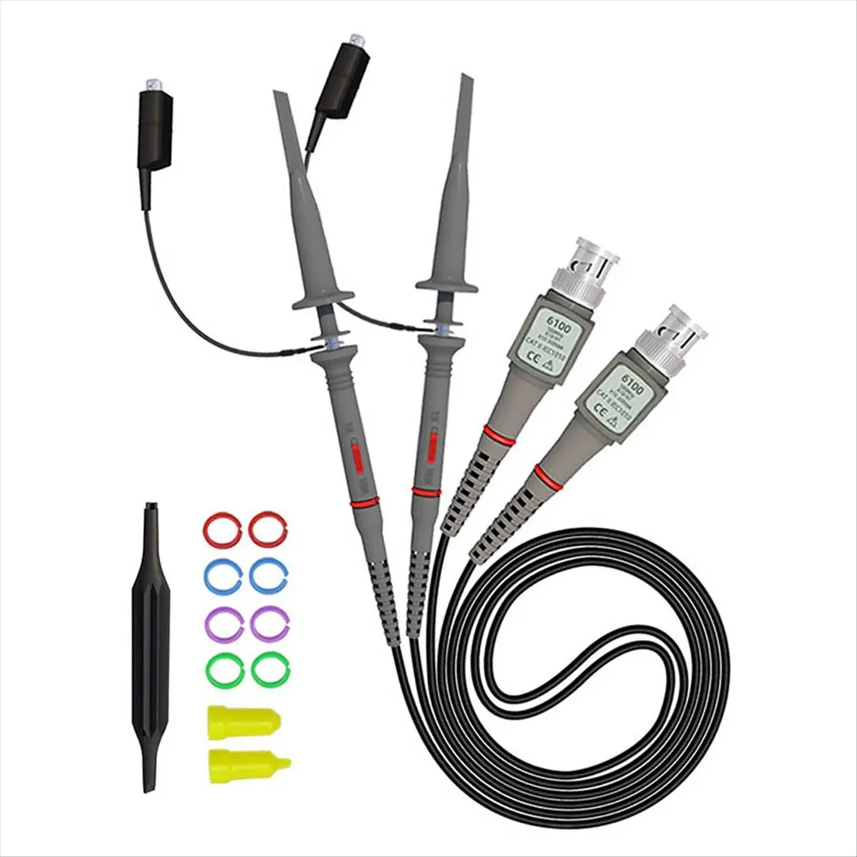 AT16 2 Pack Universal P6100 Oscilloscope Probes 100MHz, Oscilloscope Clip Probes 1X 10X with Accessories