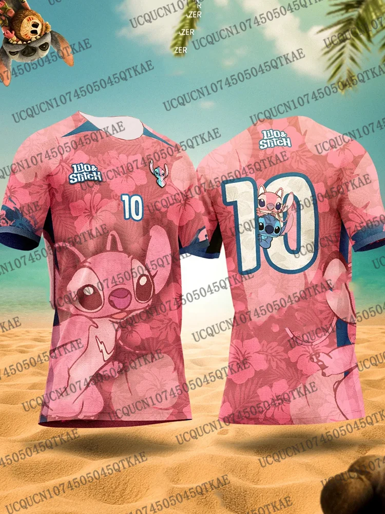 2025 ديزني الكرتون غرزة/الملابس قصيرة الأكمام التي شيرت الرجال النساء الصيف موضة ملابس رياضية غير رسمية تنفس سريعة الجافة كرة القدم جيرسي