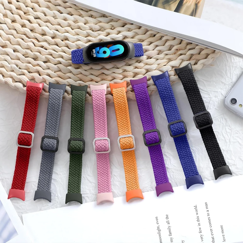 Strap for Mi Band 9 8 bracelet wrist watch accessories Elastic Nylon Braided Replacement belt correa for Xiaomi Miband 9 8 NFC