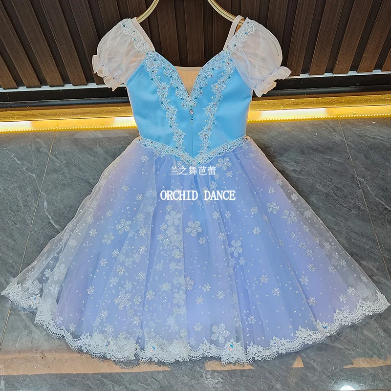 BT2507032 High Quality Custom Size Kids Girls  Ballet Dance Performance Wear Gilsay Blue Long Romantic Tutu Dress
