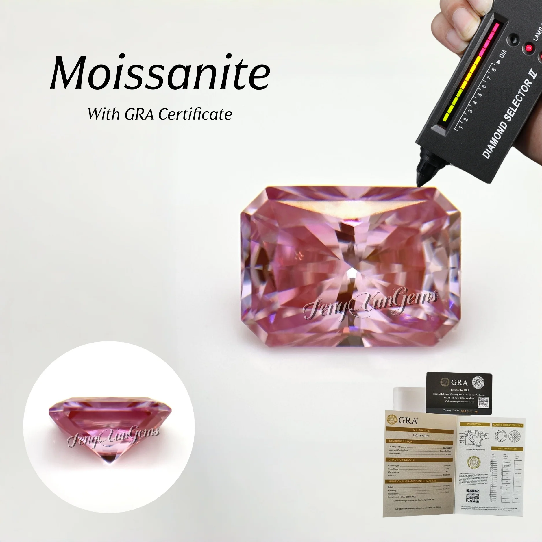 0.4~5.0ct Loose Moissanite Stone Radiant cut Sakura Pink Fine Gemstone For Jewelry Ring Inlay With GRA Certificate High quality