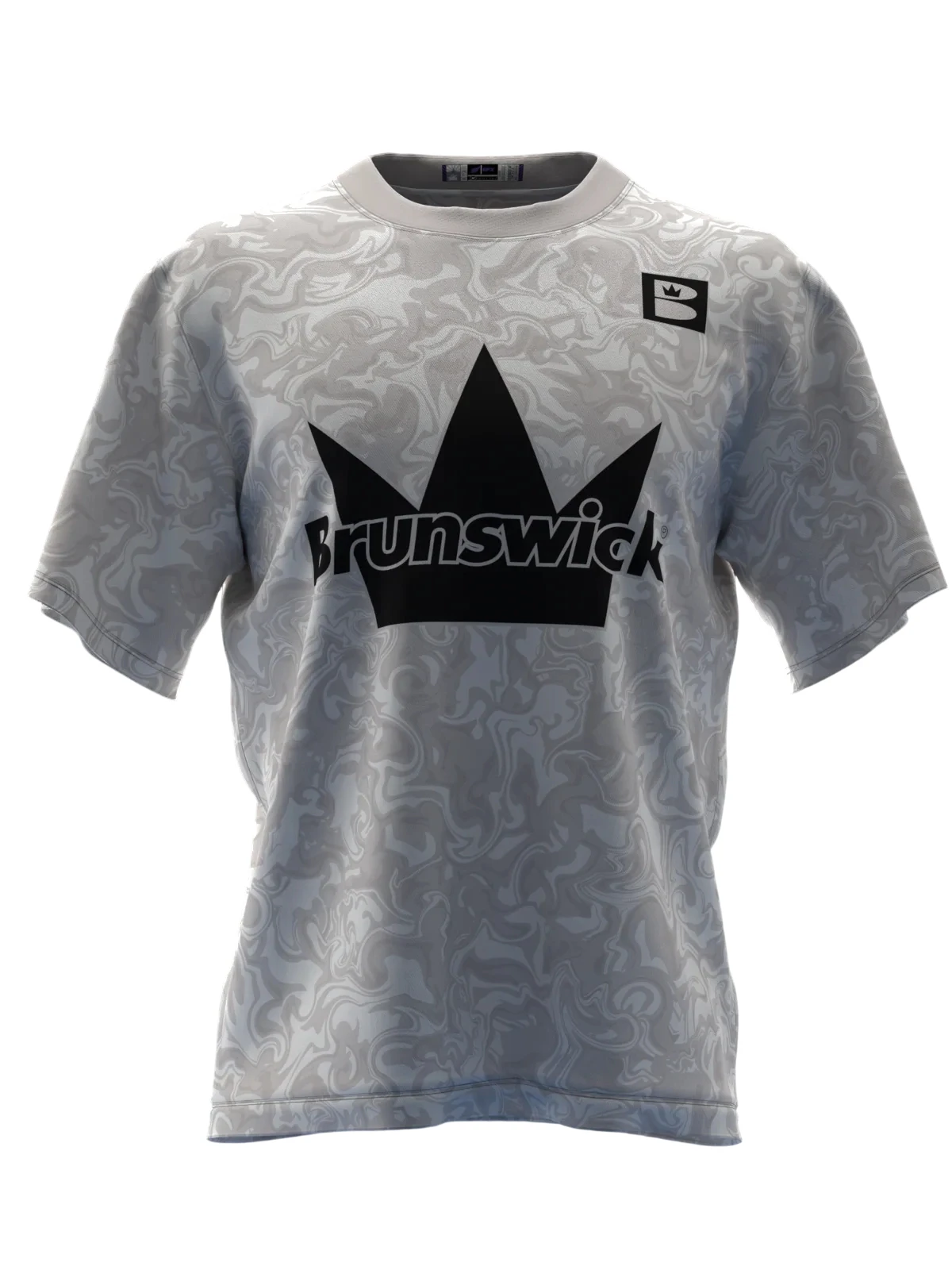 Grey White Hidden Texture Crown Bowling Short Top, Quick Dry Breathable Stylish Outfit for Fans Weekend Alley Game