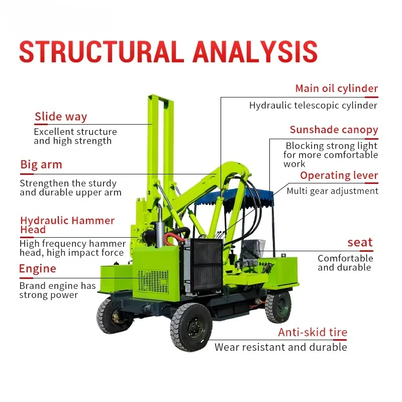 Hydraulic Guardrail Post Driver For Highway Road Safety Barrier Installation Traffic Fence Piling Machine Ramming Rig