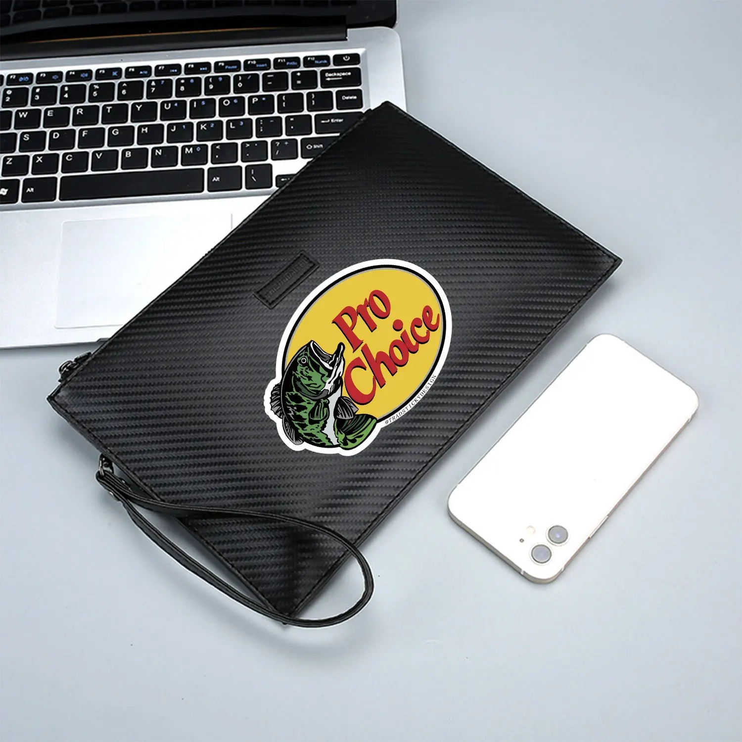 Etichetta di design con logo Fish Pro Choice Elegante borsa da uomo in PU stampata Alla moda e pratica per il trasporto quotidiano