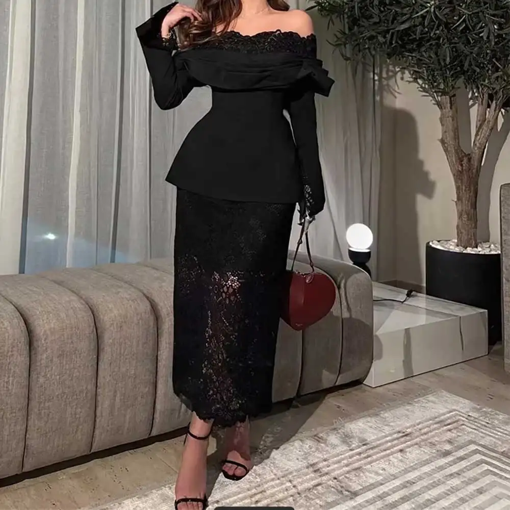 

Evening Dress Luxury 2025 Lace Strapless Off Shoulder Prom Dress Ankle-Length Straight Wedding Party Dress for Women Customized