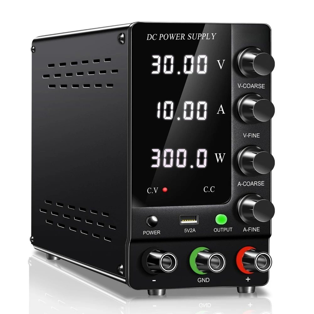 

Adjustable DC Bench Power Supply 30V 10A Switching Regulated with LED Display USB Port