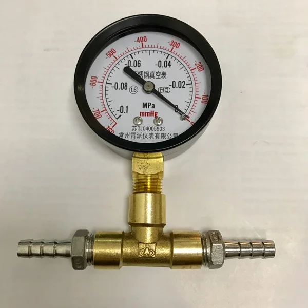 62mm vacuum gauge -0.1-0mpa with three-way and gas pipe joint accessories pagoda outer diameter 6-12mm