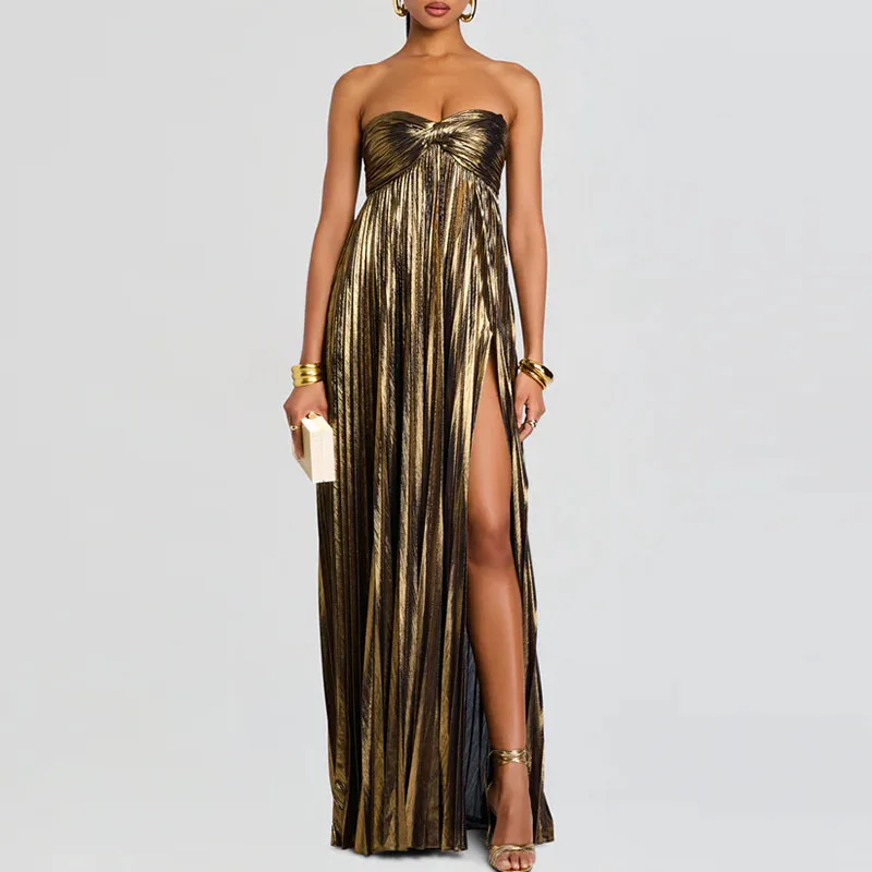 Abito da festa sexy con spalle scoperte e top a tubo Elegante abito da sera a vita alta solido senza spalline Temperamento Abiti da banchetto da donna divisi