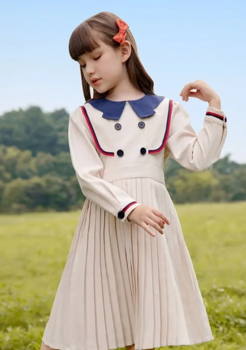 

Платье принцессы миди с длинными рукавами — весна/осень для детей от 4 до 12 лет, Новое поступление 2022 года, стильное милое платье в корейском стиле для девочек