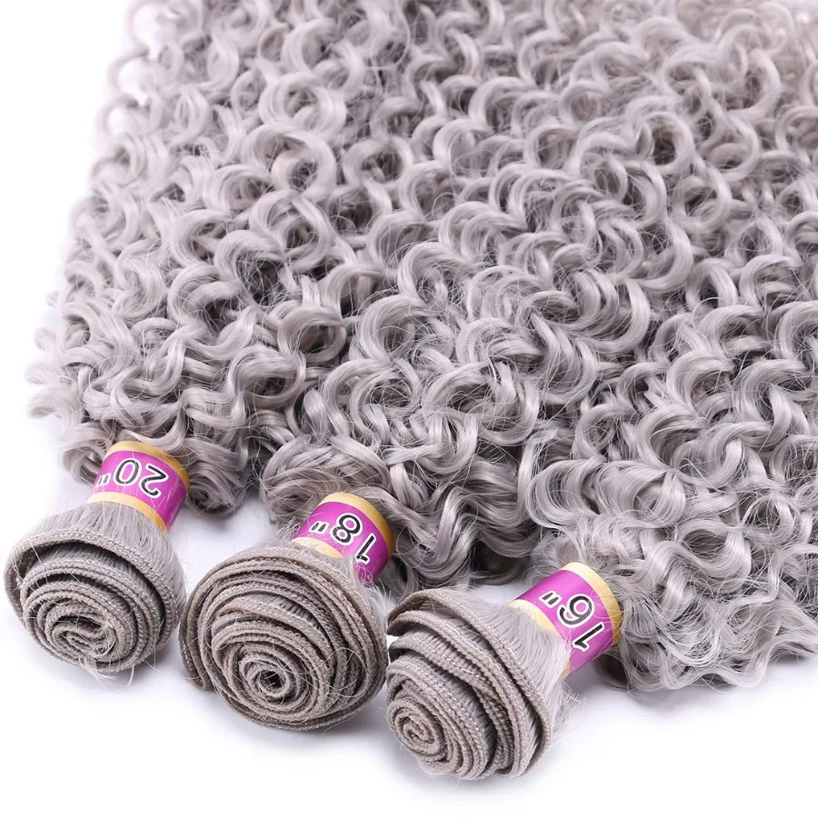 رمادي داكن الأفرو غريب مجعد حزم الشعر الاصطناعية 3 قطع لتطبيق نسج سريع ملحقات ألياف مقاومة للحرارة مثالية ل