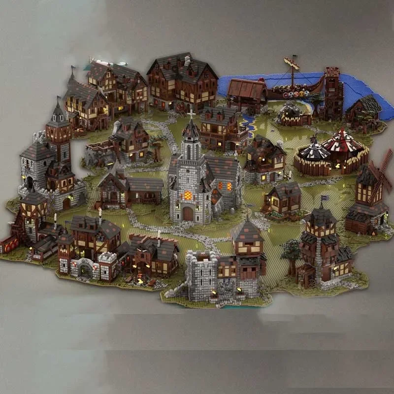 Moc قوالب بناء في نهاية المطاف قرية القرون الوسطى حزمة نموذج بناء التكنولوجيا وحدات القلعة نموذج كتلة لتقوم بها بنفسك لعبة هدايا العيد #3