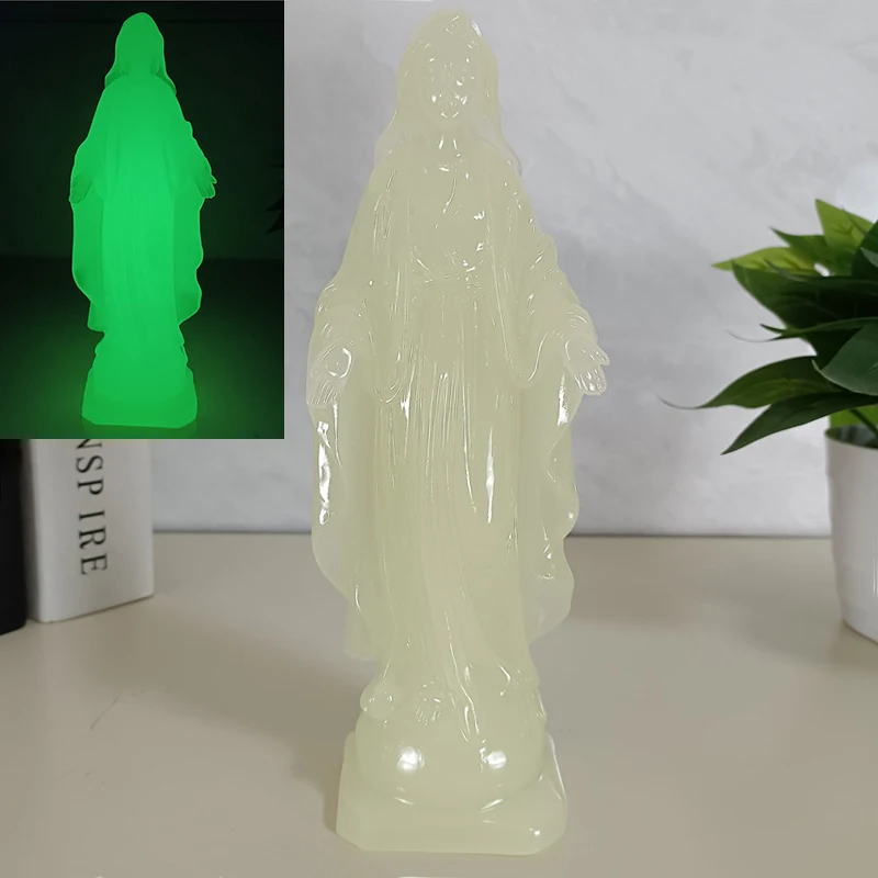 

21.5cm Glowing Virgin Mary Statues Man-made Jade Stone Madonna Sculpture Christmas Decorations For Wedding Office Christmas Gift