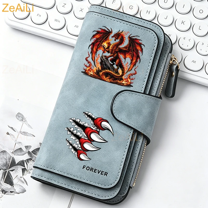 Fiery Red Dragon Dynamic Flame Paw Herren Damen Geldbörse mit langem Reißverschluss, Schnallenhandtaschen, Münzgeldbörse, Multi-Kartenhalter, Tasche mit großem Fassungsvermögen – Detail 10