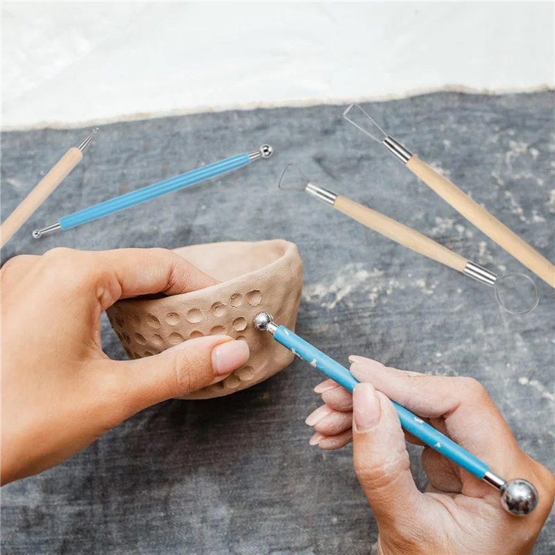 

ABMH-Clay Tools, 42 шт., набор гончарных инструментов, инструменты для нанесения точек, инструменты из полимерной глины, керамические инструменты с деревянной ручкой, сумка для керамических инструментов