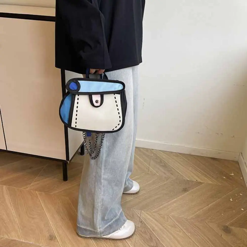 

Casual Cartoon Comic Crossbody Bag 2D Anime Canvas Chain Shoulder Bag Handbag All-match Line Painting Messenger Bag Girls