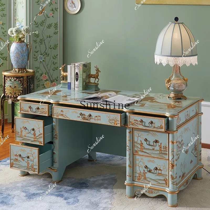 French painted desk solid wood writing desk luxury national style desk  FT