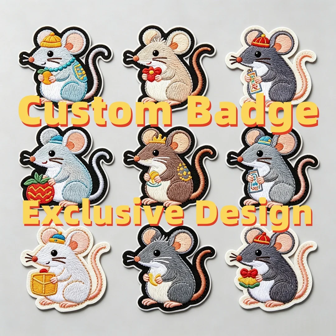 Personalized Lapel Pins Cartoon Rat Embroidery Patch Pin Chinese Zodiac Mouse Clothes Backpack Decor New Year Gift