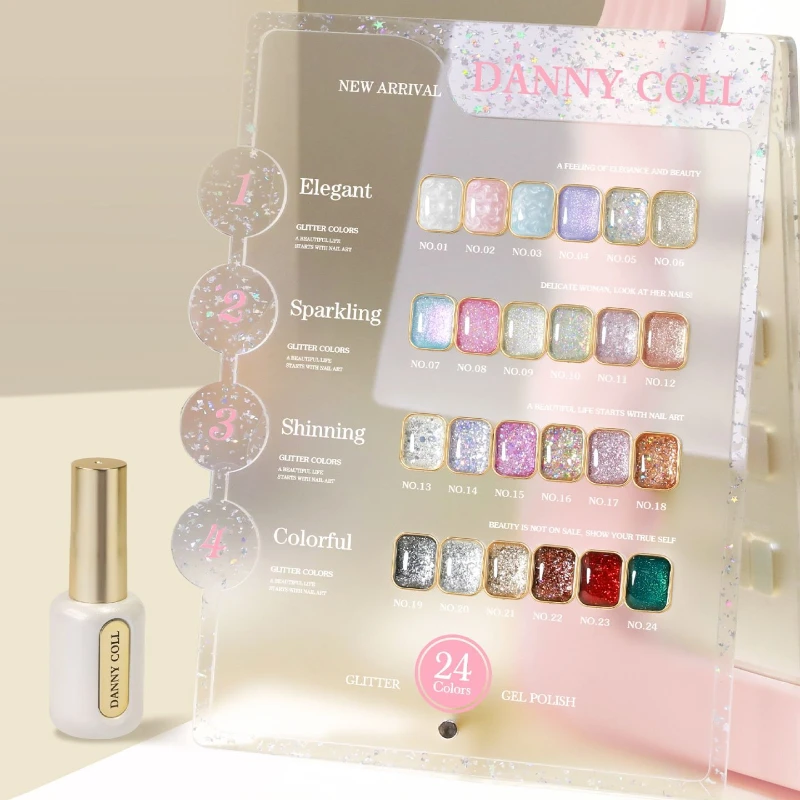 Dannycoll Starlight 24pcs*15ml Sparkling Sequin Glitter Gel Nail Polish Set With Color Card Nail Gel Semi-Permanent UV Varnishes
