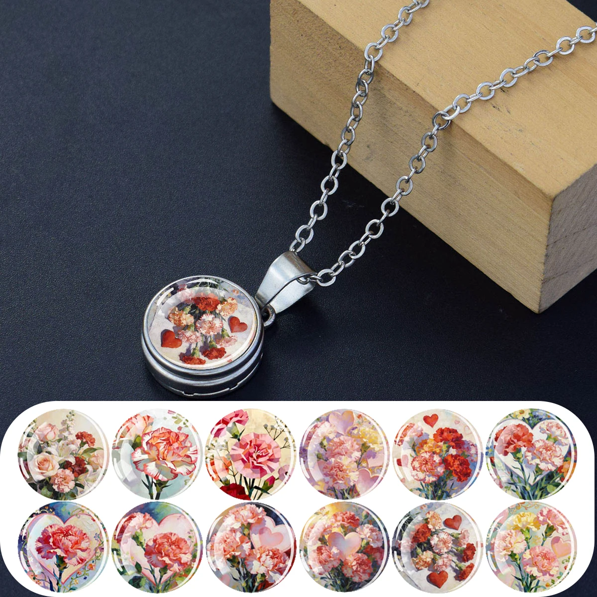 1PC Mother's Day Themed Carnation Necklace, Exquisite Dome Glass Buckle Pendant Necklace, Ideal Choice for Holiday Gifts