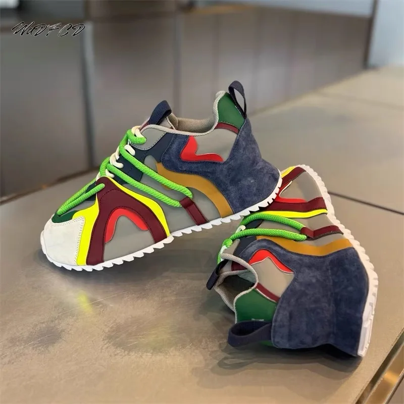 Chunky Sneakers Men Designer Cover Bottom Board Shoes Fashion Casual Leather Fabric Breathable Increased Internal Platform Shoes