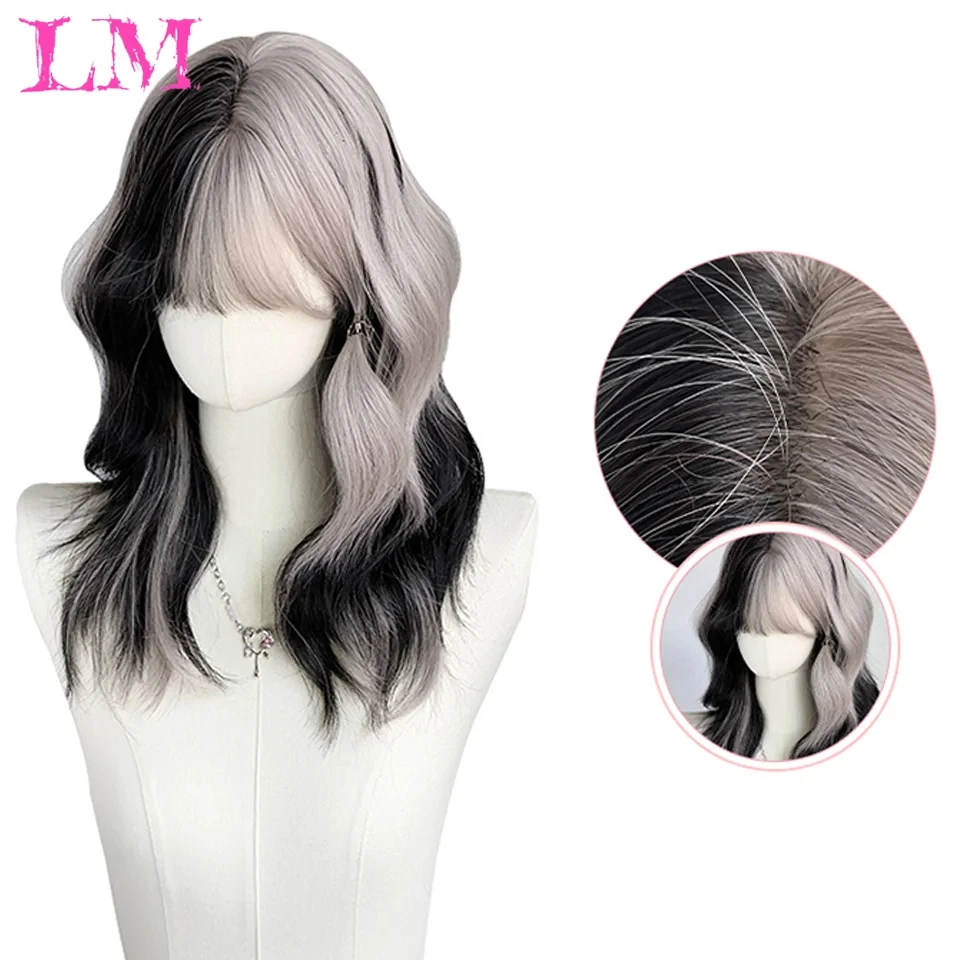 LM Synthetic Wig European And American Fake Hair Network Celebrity Women's Double Black And White Long Roll Corn Hot In The Wate