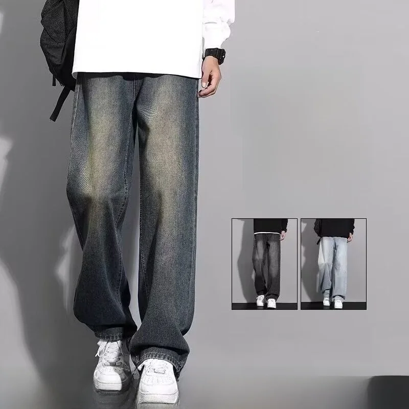 

Мужские джинсы свободного кроя, прямые, повседневные, в стиле High Street, весна-осень, винтажные, длинные брюки, удобные, из смесового хлопка и полиэстера