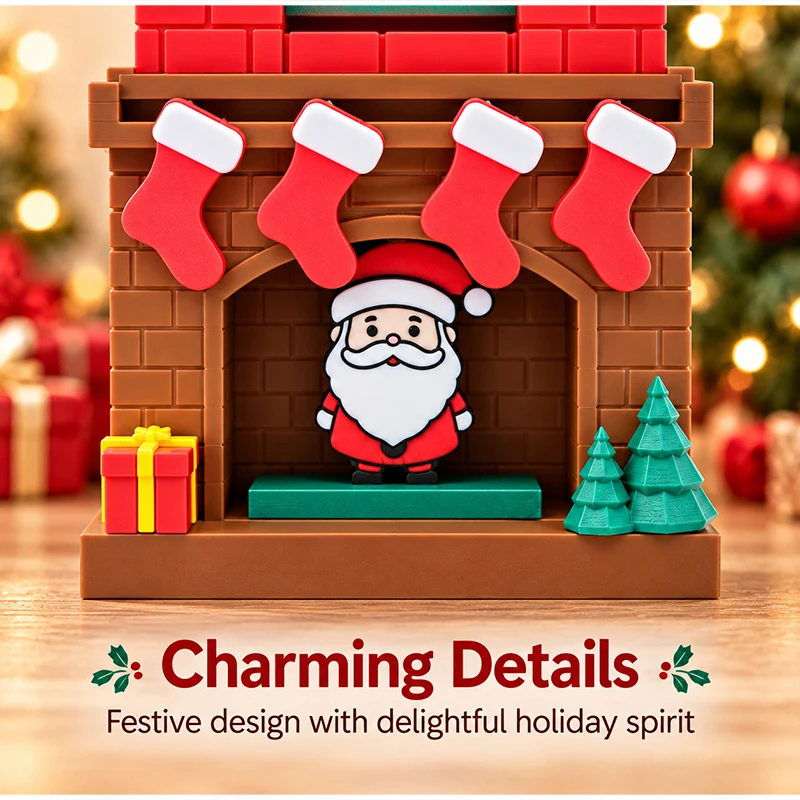 3D-Druck Weihnachts-Adventskalender 24 Tage Weihnachtsmann-Kamin Countdown-Kalender Weihnachts-Heimdekoration Kreatives Interaktives Geschenk – Detail 5