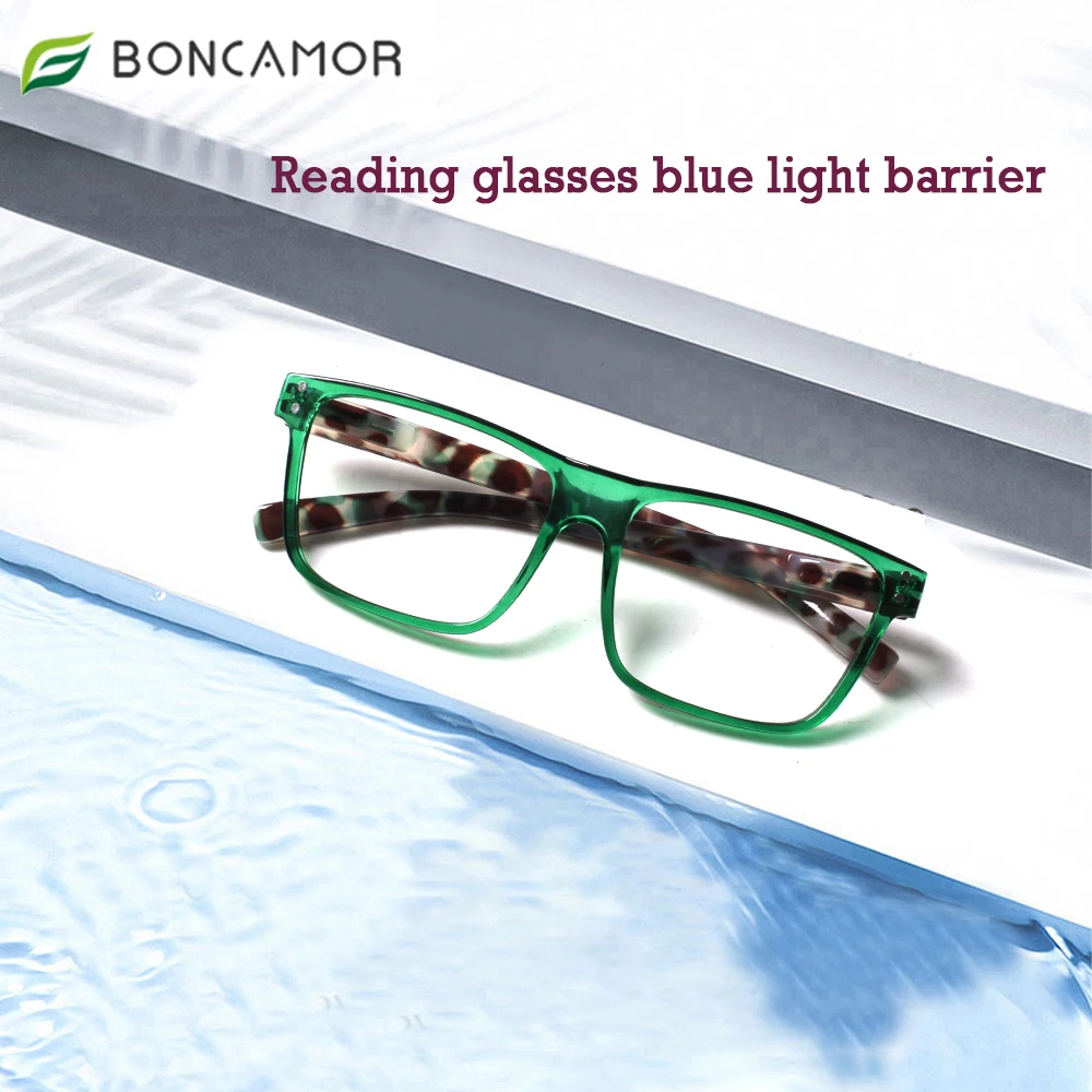 

Anti Blue Light Prescription Eyeglasses Stylish Rectangular Frame Printed Design Presbyopia Glasses with Spring Hinges+1.0+2.0