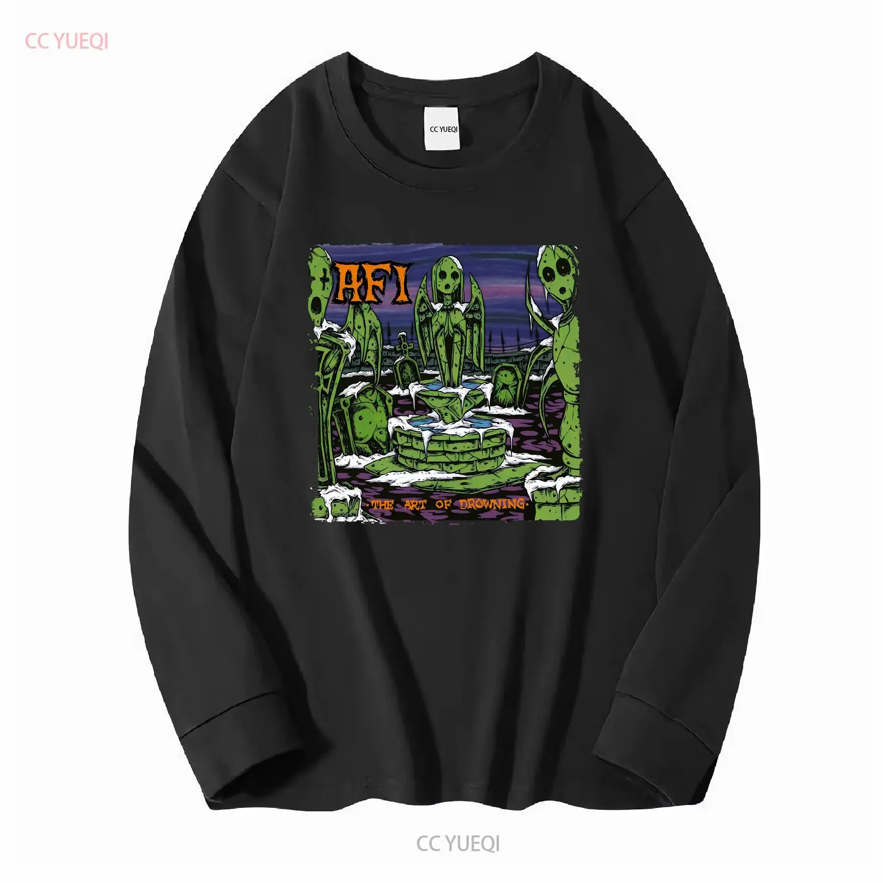 AFI Men's Art of Drowning Cotton Black Full Size T Shirt KK408 vintage Washed Stretched Slightly Versatile Breathable