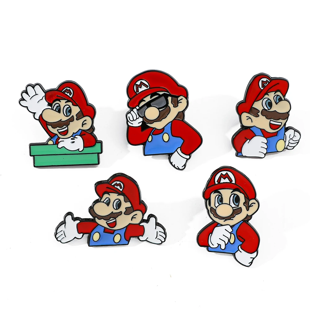 5 Pcs Cartoon anime game Super Mario Brooch Handsome Super Mario Metal Badge Cute Fashion pin accessories