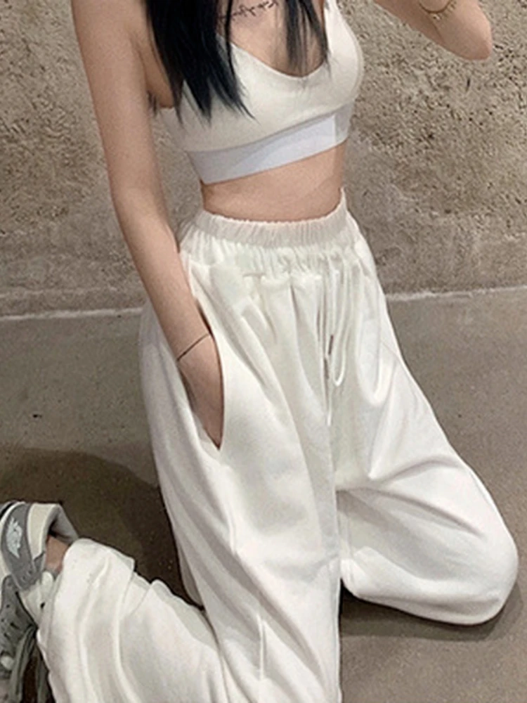 Plones Deportivos Hoados de Pierna Ancha, Cintura Alta, Estilo Urbano, Plones Casus de Pierna Larga, Ropa de Muj...