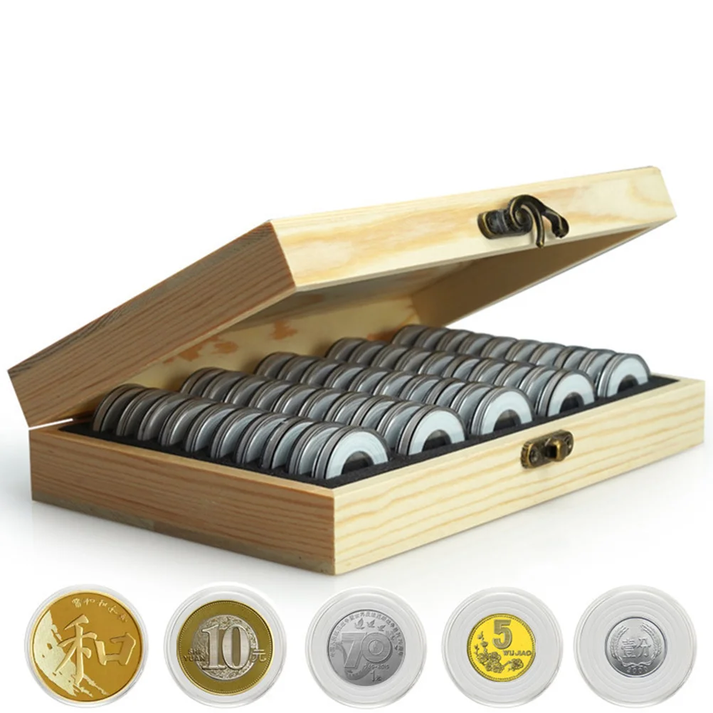 Commemorative Coin Protective Box Wooden Storage Case Dust-Proof Collection Box For 18/21/25/27/30Mm Coins