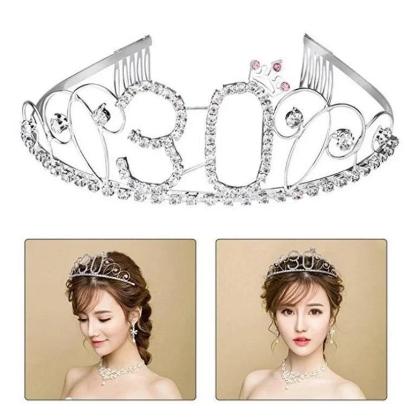 Metal Crown Headband Princess Hairband Birthday Tiara Decor Wedding Women Anniversary Party Decorations 16th 18th 21th 30th 40th