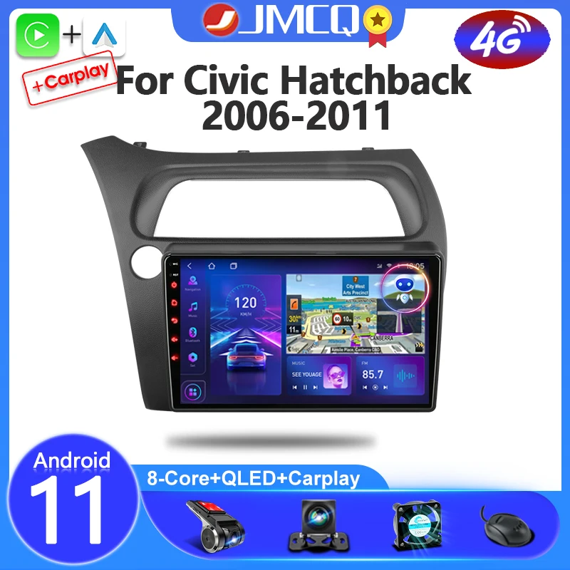 

Автомагнитола 2 Din на Android 11 для Honda Civic Hatchback 2006-2011, мультимедийная стереосистема с видеонаблюдением и DVD, головное устройство с динамиком для Carplay