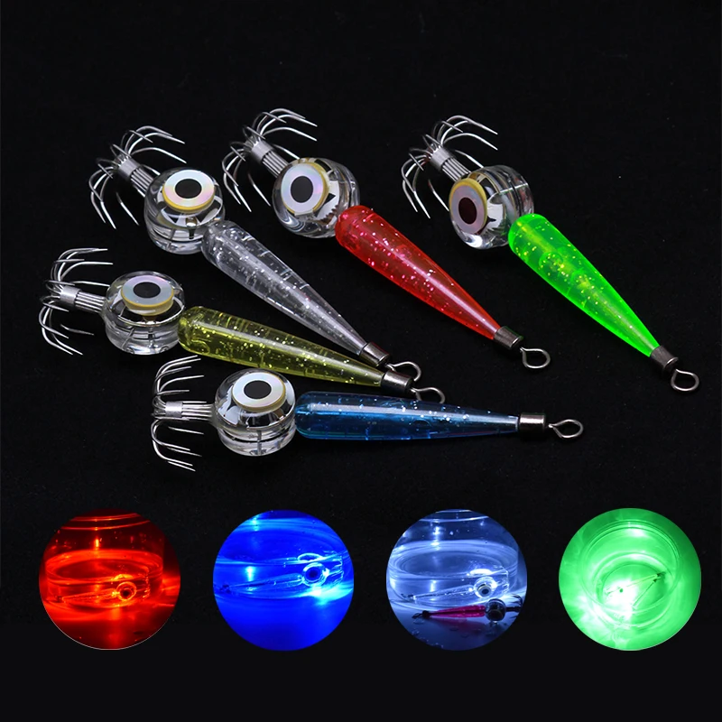 Anzuelo de calamar luminoso, gancho de pulpo de pesca en el mar, luz de pesca subacuática con flash LED, accesorios de gancho de paraguas, 1 unidad