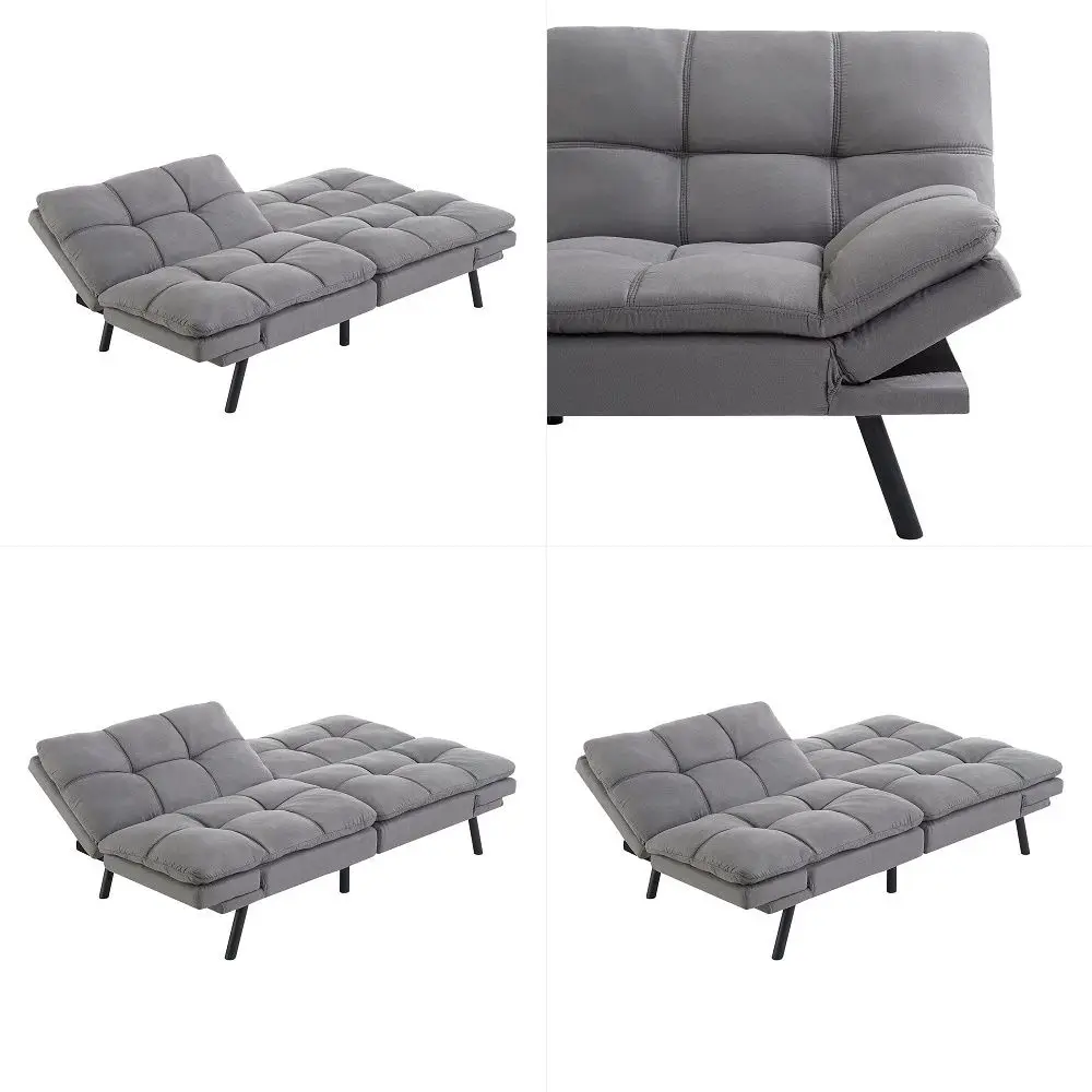 

Memory Foam Futon, Black Faux Suede Fabric Color Gray