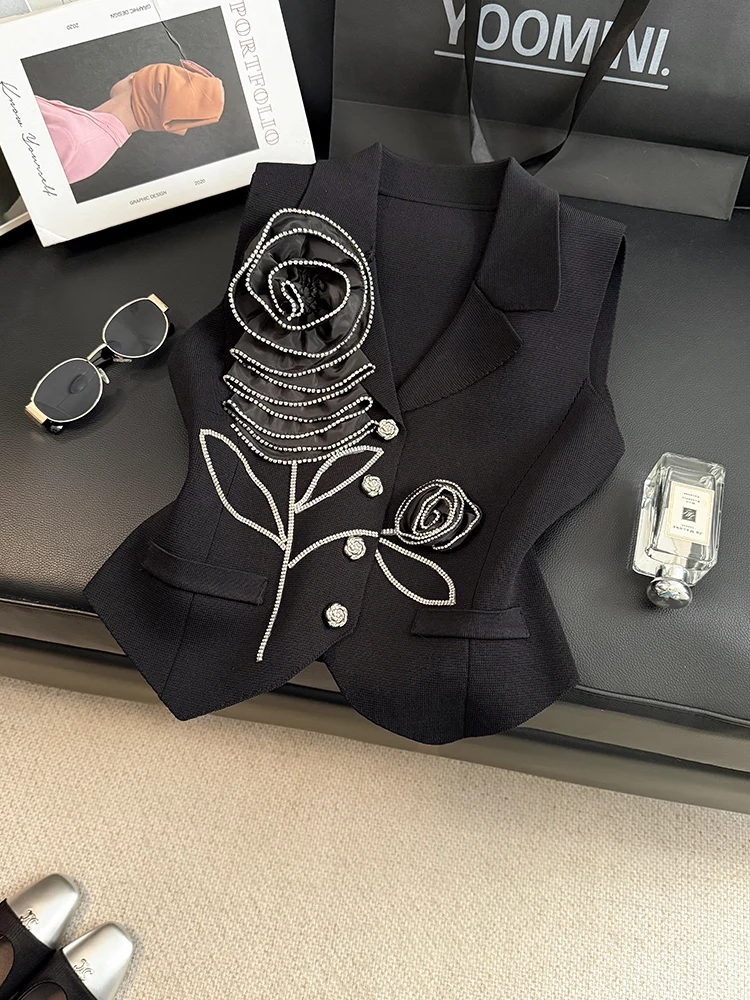 

New nail diamond flower suit collar top, single breasted light luxury high-end feeling, waist cinching jacket