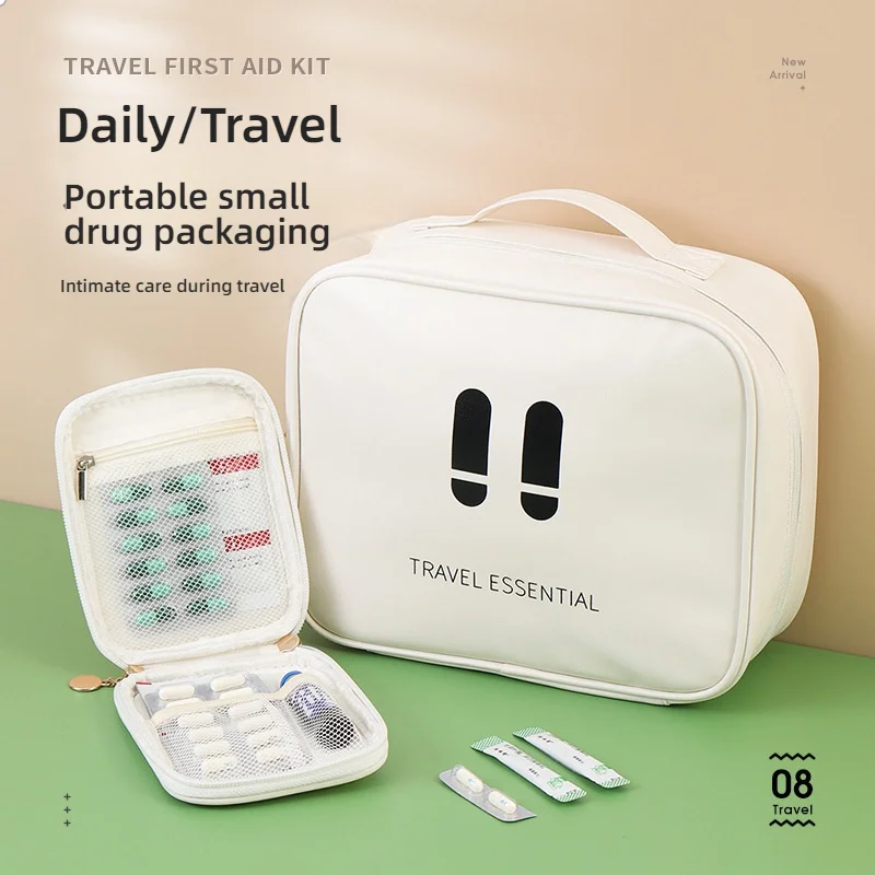 

Travel Portable Mini Leather First Aid Kit - Compact Lightweight Medical Pill Organizer, Emergency Medical Storage Bag for Home/