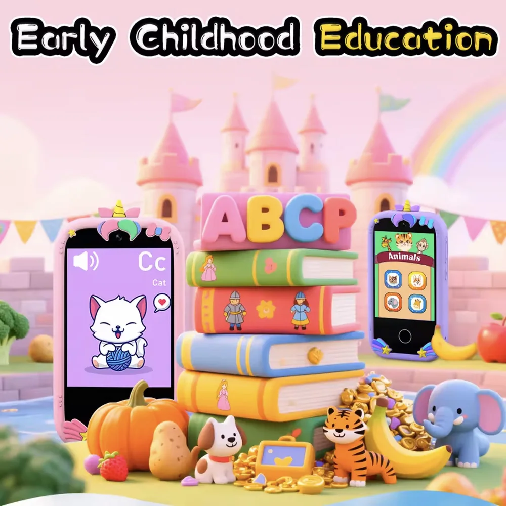 Téléphone intelligent pour enfants de 3 à 12 ans, double caméra, jouets à écran tactile, licorne, lecteur MP3 Mobile, jouets éducatifs pour filles et garçons, 2026