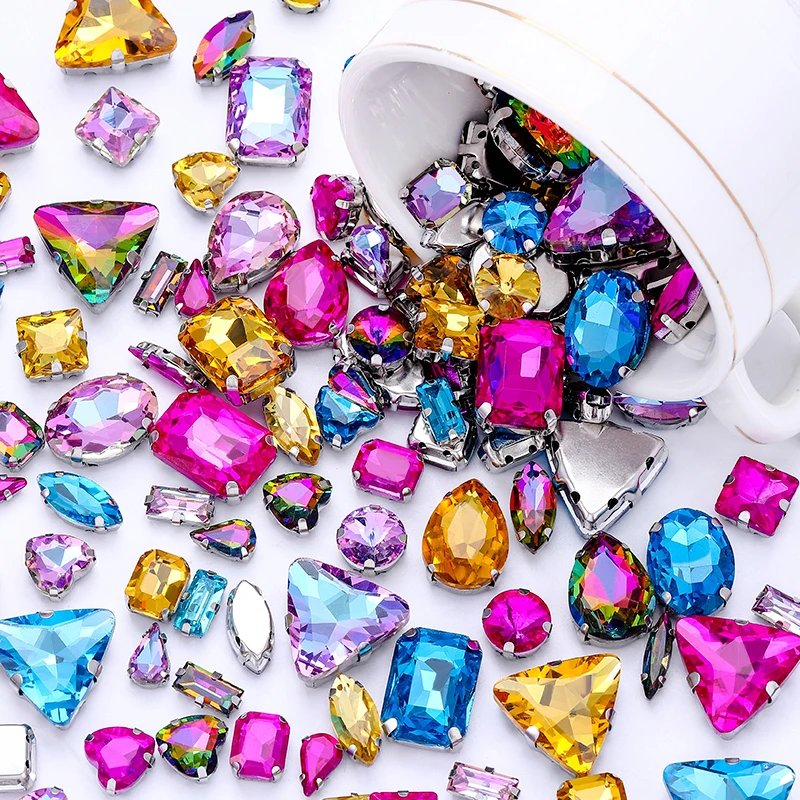 Silver Claw Rhinestones Set - Mix Shape Glass Crystal Sew-On for DIY Wedding Dress Shoes Bags Trim