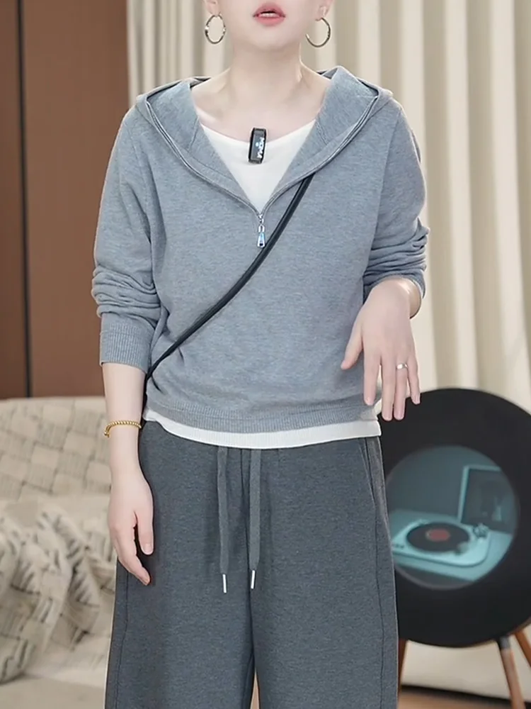 

Korean Sle ey Hoodie Women's Faionable Versatile Slimming Top Large Size Autumn New Arrival Snow Dreng Mysterious