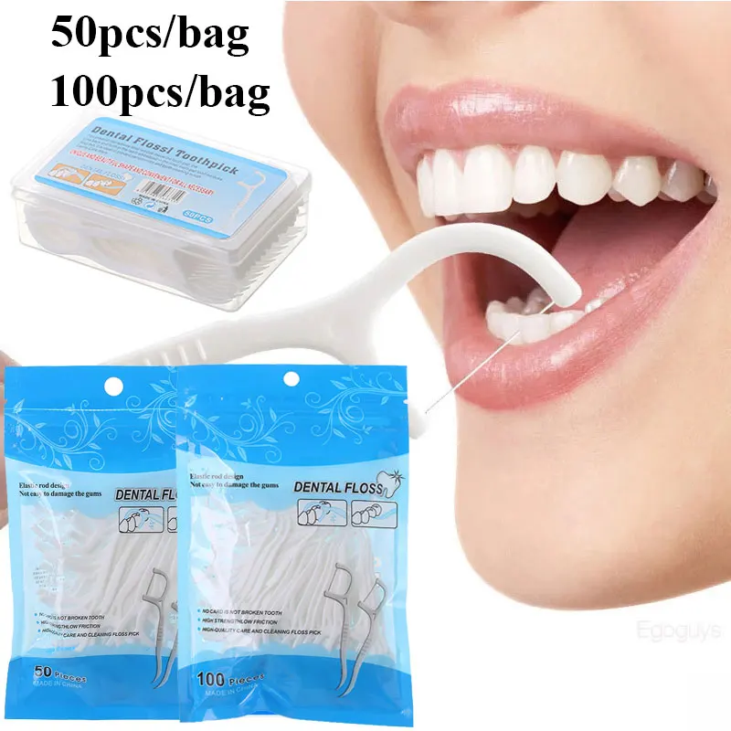 

Sdotter 50/100pcs Dental Floss Flosser Picks Toothpicks Teeth Stick Tooth Cleaning Interdental Brush Dental Floss Pick Oral Hygi