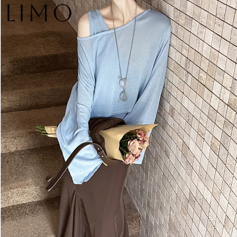 

LIMO Women's Two-Piece Set Vest & Knit Top Slop Shoulder Asymmetr Daily Loungewear Soft Skin-Friendly Elegant Lazy Chic
