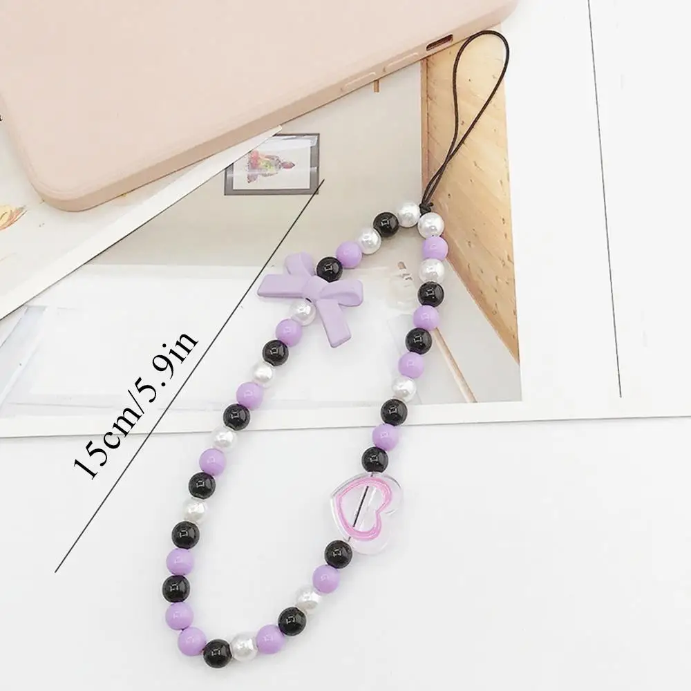 Cute Bear Bow Knot Mobile Rope Keychain Lanyard Phone Beaded Chain Handstring Pendant Wallet Strap Short Anti Drop Acrylic