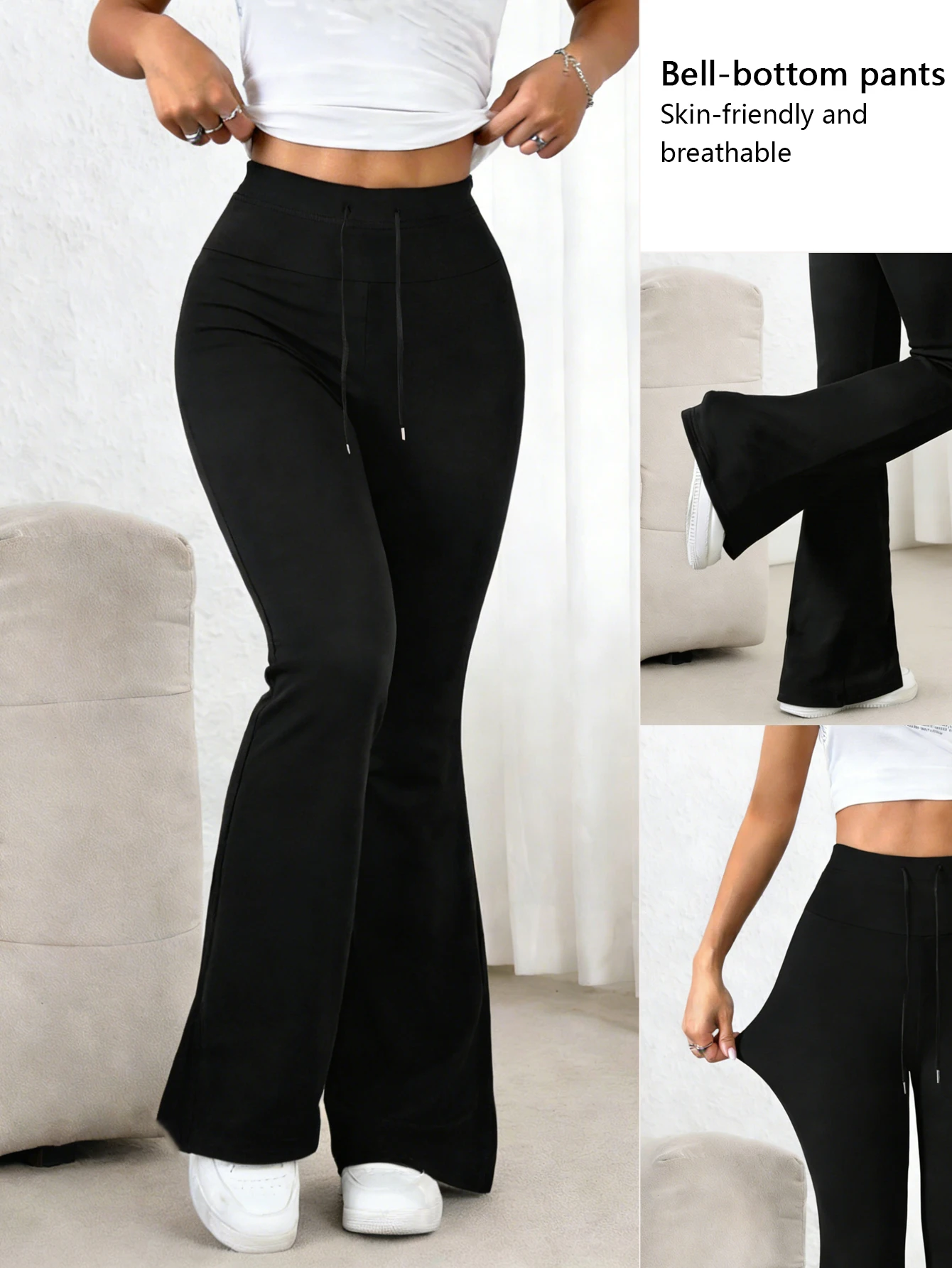 

Женские черные брюки-клеш с высокой талией, весна 2026, эластичные, приятные для кожи, дышащие, повседневные, модные на каждый день