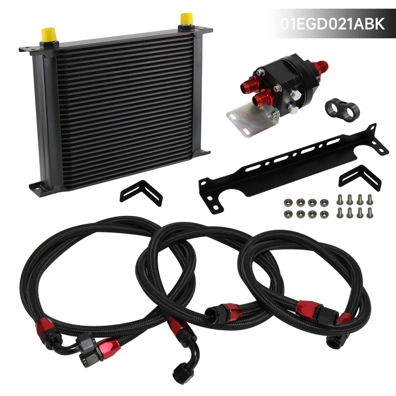 Automotive Cooling Engine 30 Row Oil Cooler Size 297x134x50mm with 8AN Oil Hoses & Oil Filter Recolation Adapter & Mount Bracket