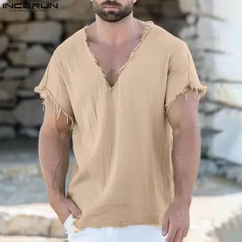 Incerun Tops 2024 American Style Herren einfache V-Ausschnitt Design T-Shirts Sommer lässig Streetwear solide kurz ärmel ige Camiseta S-5XL